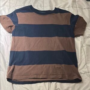 Brandy Melville Brown and Blue Striped Short Sleeve Tee